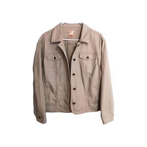 NorthCrest Safari Jacket Coat Women' SZ L Khaki Button-up Pockets Long Sleeve